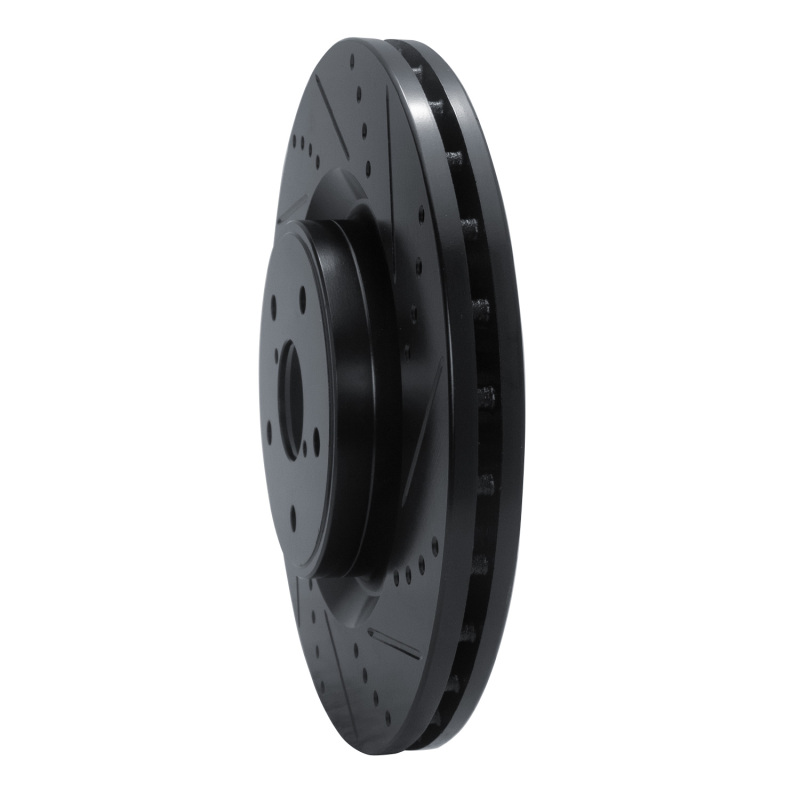 Subaru WRX STI Brake Rotor (1) - Front Right - R1 Concepts - Drilled & Slotted - Black - `18-`25